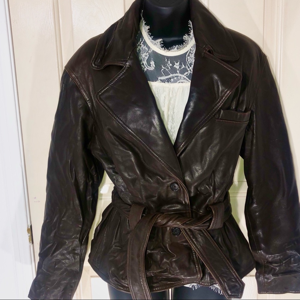 Tannery West Brown Leather Jacket, Brown, Sz Small